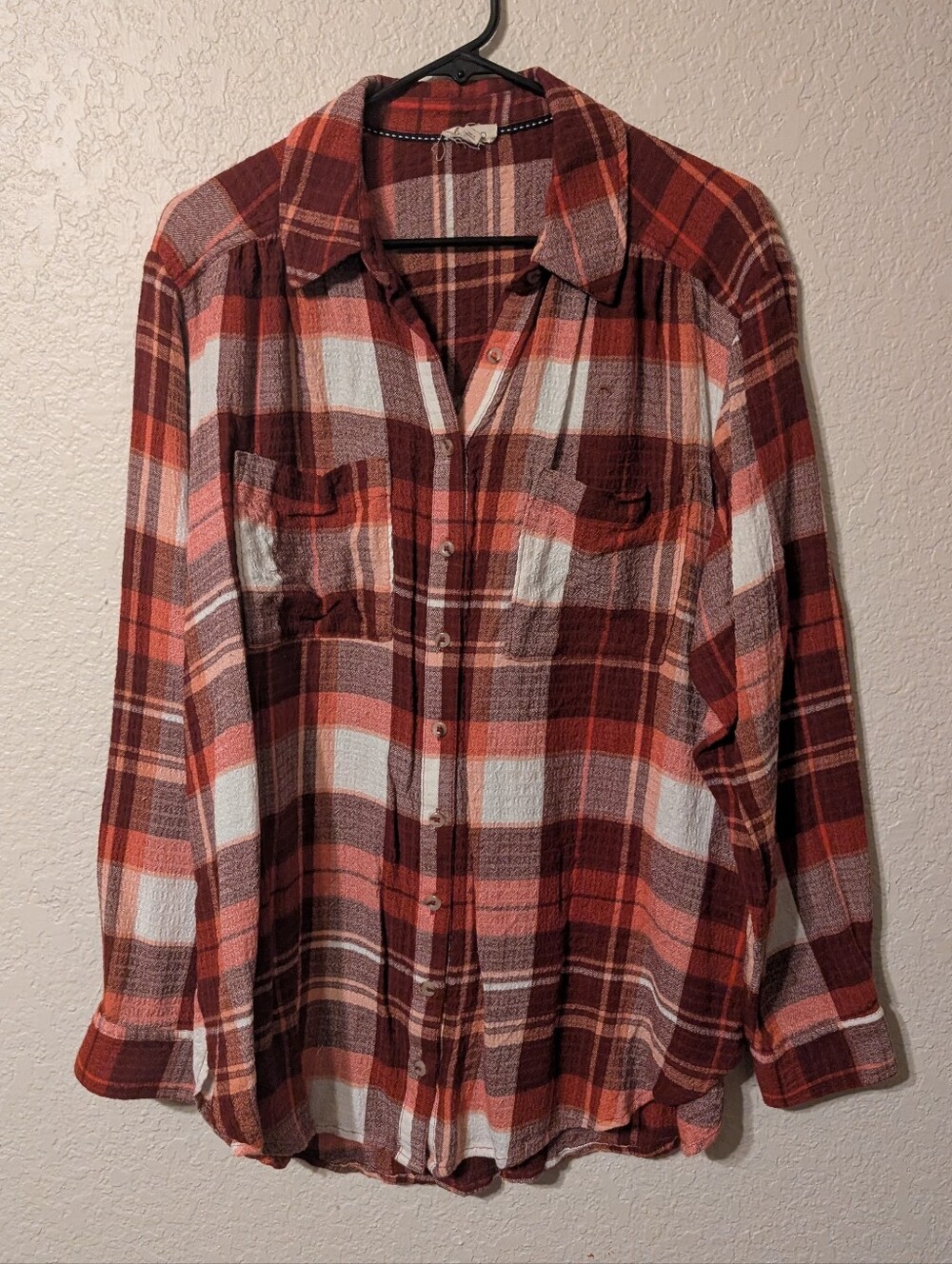 Anthropologie Pilcro Cozy Oversized Red Plaid Shirt, Size Large